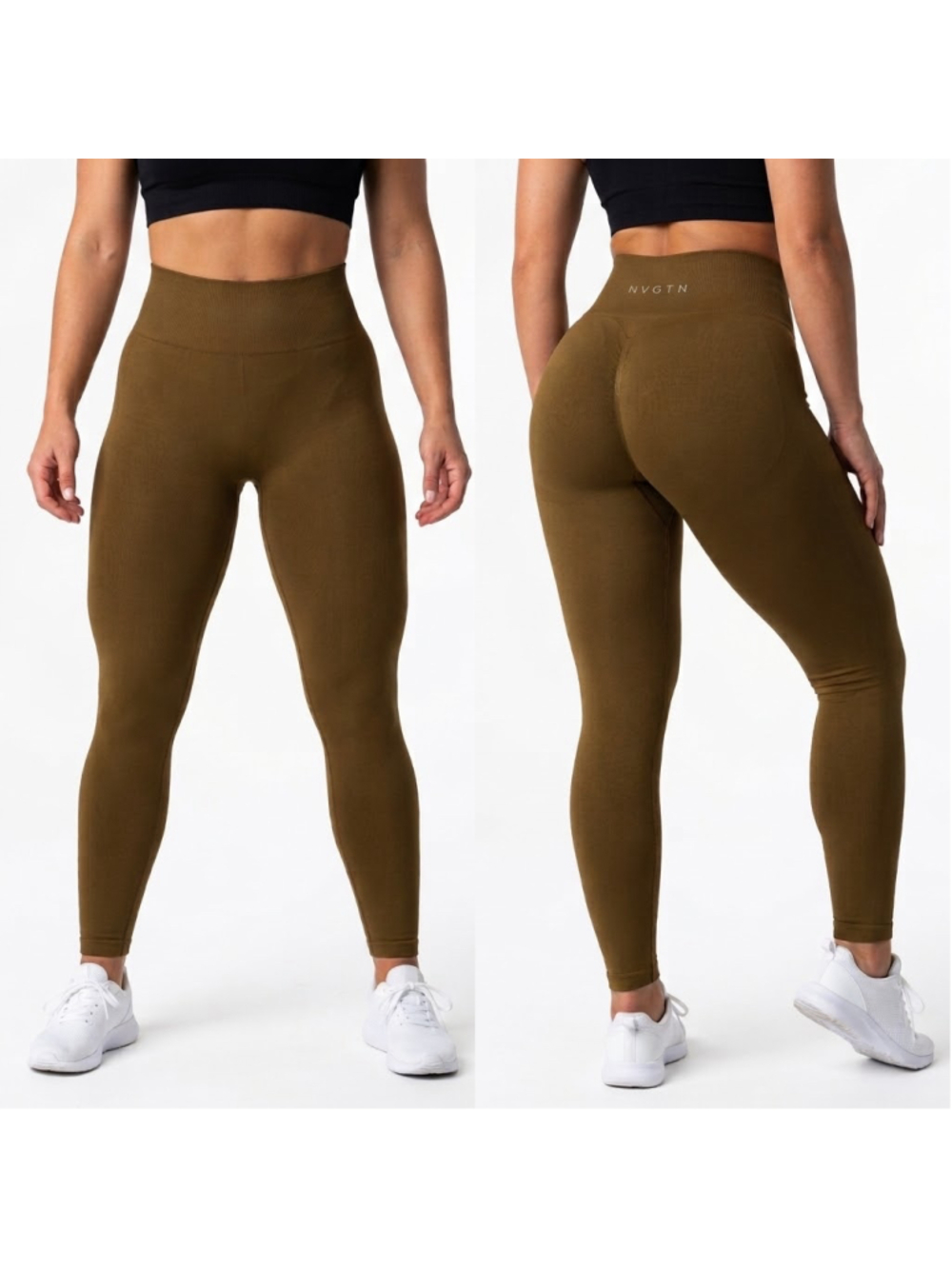 NVGTN Womens Seamless Workout Leggings High Waist Olive Brown Size M